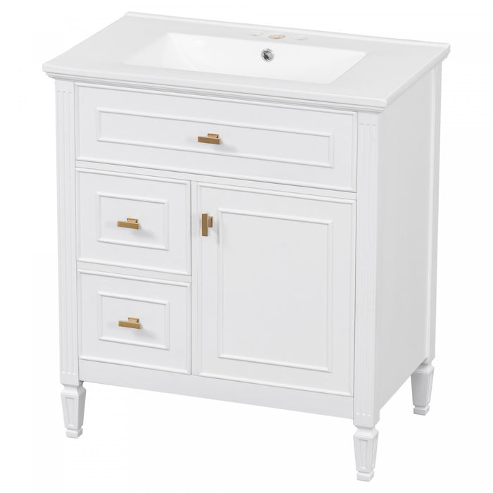 Olivia 30\" Bathroom Vanity with Ceramic Sink and Solid Rubberwood, White