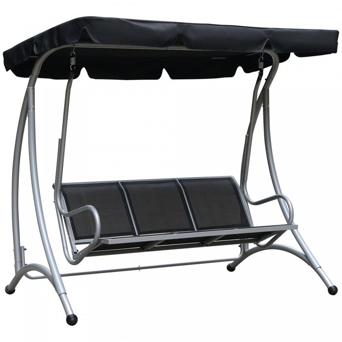 Outsunny 3 Person Patio Swing Seats With Adjustable Canopy Outdoor Swing Chair Bench For Garden, Poolside, Black