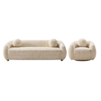 Tribeca Mid-Century Modern 2-Piece Sofa Set in Cream