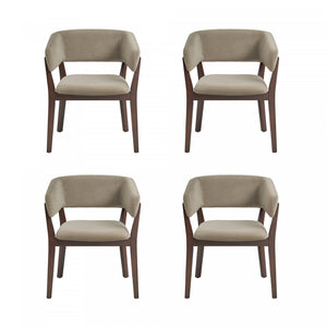Blake Modern Faux Mohair Wood Armchair in Linen - Set of 4 Dining Chair