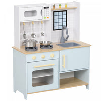 Qaba Play Kitchen, Kids Kitchen Playset With Stove Microwave Oven Turning Knobs, Pretend Play Kitchen With Cooking Accessories, Gift For Boys And Girls Aged 3+ Years