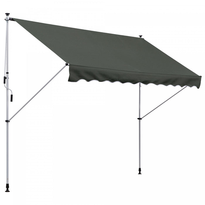 Outsunny 10x5ft Manual Retractable Awning, Patio Sun Shade Canopy Shelter With 5.6-9.2ft Support Pole, Water Resistant Uv Protector, For Window, Door, Porch, Deck, Grey