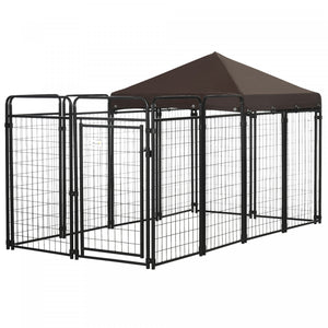 Pawhut Dog Kennel Outdoor With Waterproof Canopy, Dog Run With Galvanized Chain Link, Secure Lock, For Backyard And Patio, Large And Medium Sized Dogs, Black