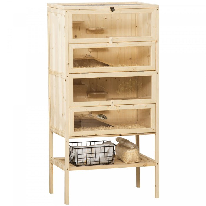 Pawhut Fir Wood Hamster Cage Mouse Rats Small Animals Play House Exercise Activity Center, 47\"h