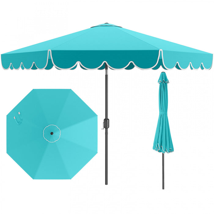 Costway 10 FT Patio Umbrella with Crank Tilt Adjustment Ruffles Vented Top 8 Ribs Blue