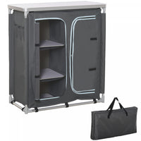 Outsunny Camping Kitchen Station, Aluminum Camping Table Cook Cupboard with 3-Shelf and Carrying Bag for BBQ Party Picnics Backyards