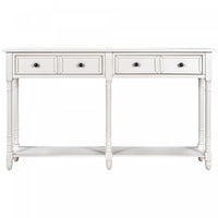 Phyllis Solid Wood Console Table With Drawers And Bottom Shelf - Ivory White 