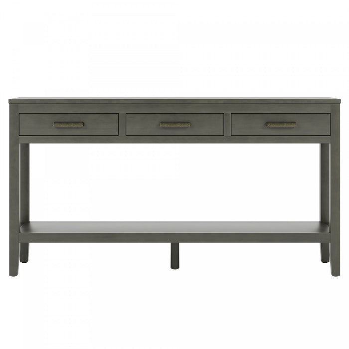 Emma 59.1'' Farmhouse Entryway Table with Drawers and Open Shelf,Grey Sofa Table