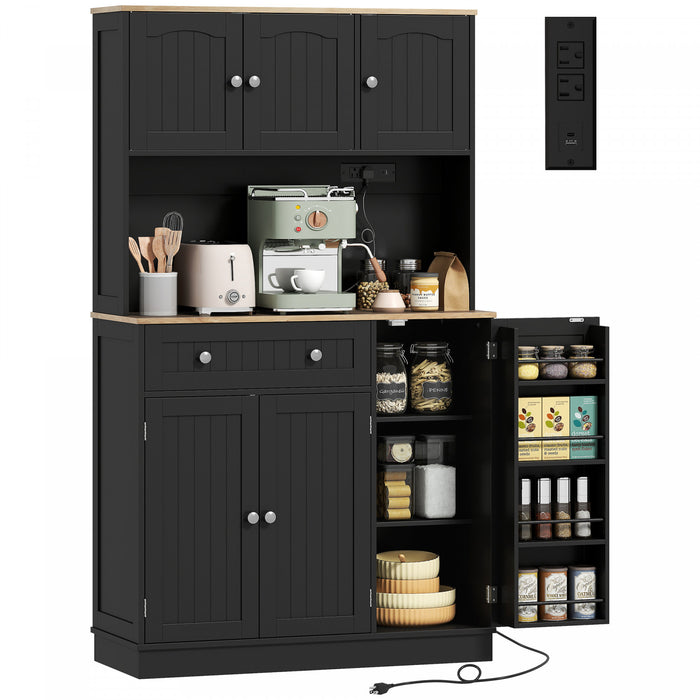 HOMCOM 68\" Pantry Cabinet, Kitchen Cupboard with Charging Station, Black