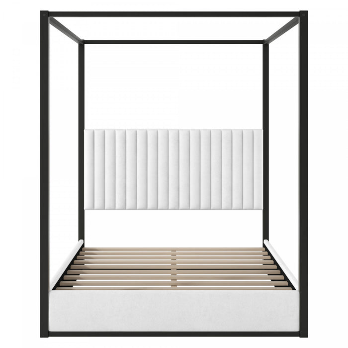 Sophia Upholstery Canopy Platform Bed with Foam Headboard and Velvet,Queen Size,Black Queen Bed