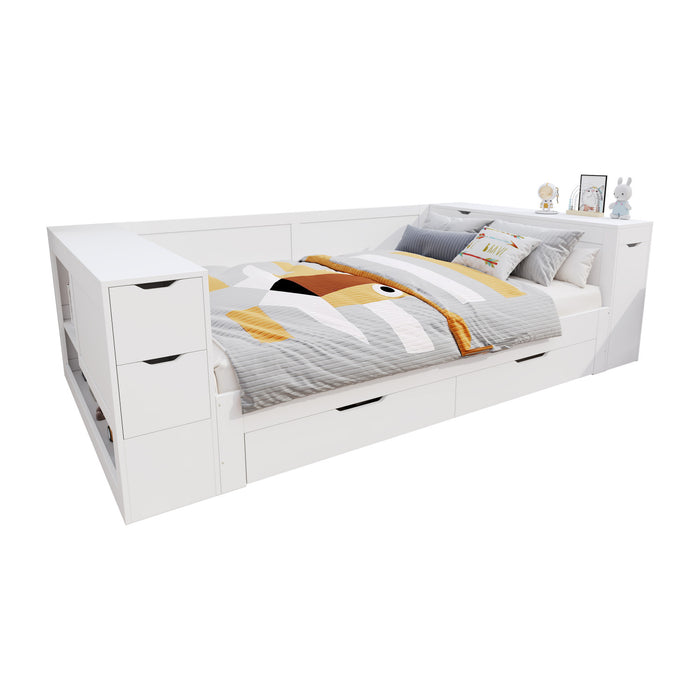 Mason Daybed with Headboard Storage and Multifunctional Storage Bed Frame,Full Size,White