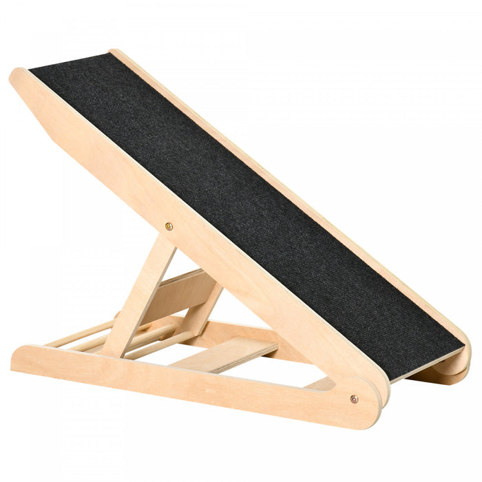 Pawhut Dog Ramp For Bed Couch, Foldable Pet Ramp Height Adjustable 4 Levels From 14.75\" To 24.5\" For Cats And Small Dogs With Non-slip Carpeted Surface, Natural
