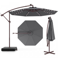 Costway Patio 10FT Hanging Offset Umbrella 32 LED Lights Sand Bag Outdoor Cross Base Dark Gray