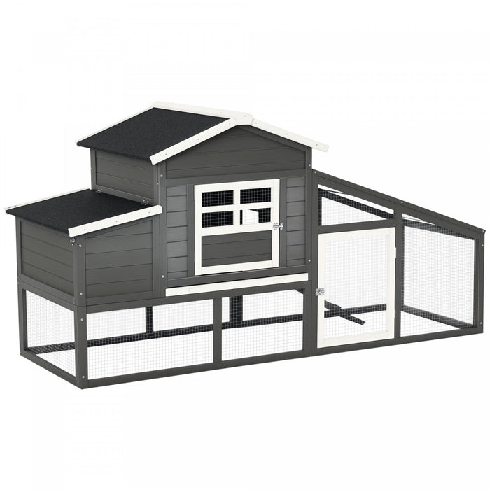 PawHut 79\" Wooden Chicken Coop, Outdoor Hen House, Poultry Habitat with Removable Tray, Nesting Box, Run, Ramp, Grey