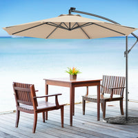 Costway 10' Hanging Solar LED Umbrella Patio Sun Shade Offset Market W/ Base Beige
