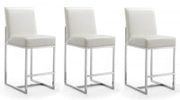 Element Modern Metal Upholstered Counter Stool in Pearl White - Set of 3