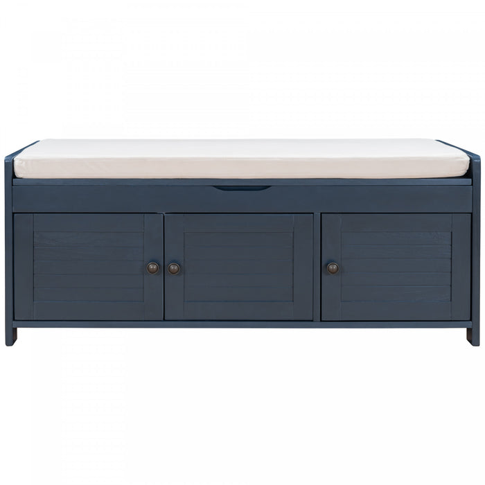 Olivia Pine Wood Storage Bench With 3-door Shoe Cabinet With Hidden Compartment - Antique Navy