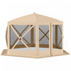 Outsunny 12' X 12' Hexagon Automatic Pop Up Screen Tents Camping Shelter Picnic Canopy Outdoor Sun Shade W/ Mesh Sidewalls And Carry Bag Beige