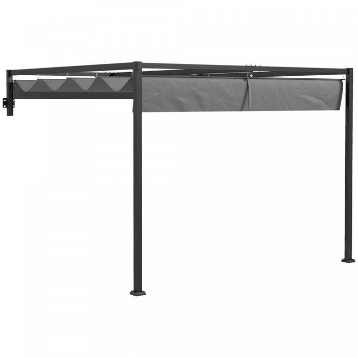 Outsunny 10' X 10' Retractable Pergola Canopy, Lean To Pergola, Wall Mounted Garden Gazebo Outdoor Sun Shade Shelter For Grill, Patio, Deck