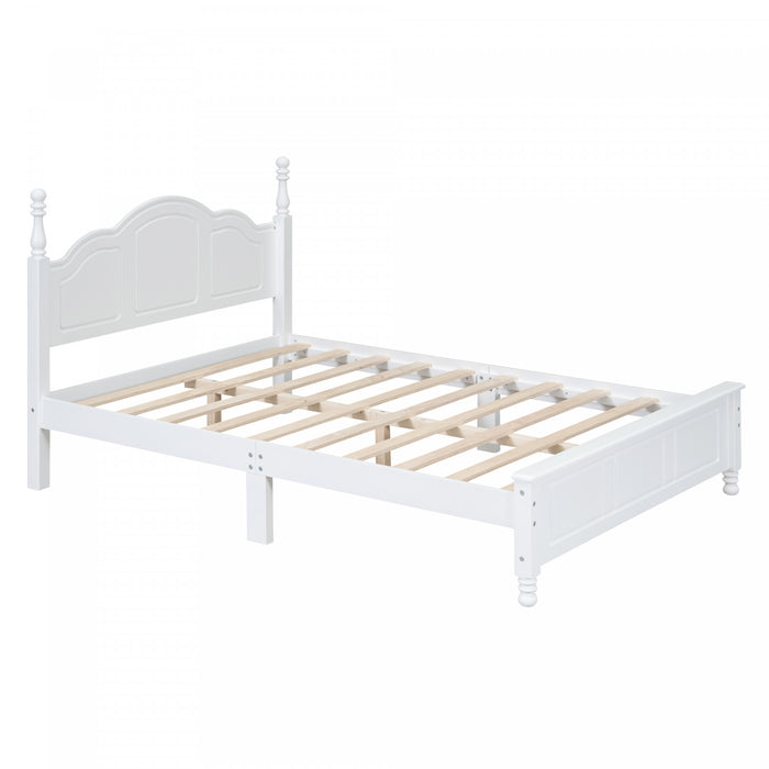 Jessie Retro Style Platform Bed with Wooden Slat Support,Full Size, White Full Bed
