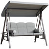 Outsunny 3 Seater Porch Swing Heavy Duty Outdoor Swing Chair Outdoor Lounge Hammock Cushioned Seat W/ Tilt Canopy, Light Grey