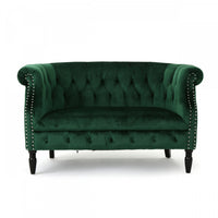 Vivian Solid Wood Rolled Arms Velvet Loveseat,Emerald 
