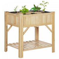 Outsunny 6 Pocket Raised Garden Bed, Elevated Wood Planter Box With Storage Shelf And Non-woven Fabr
