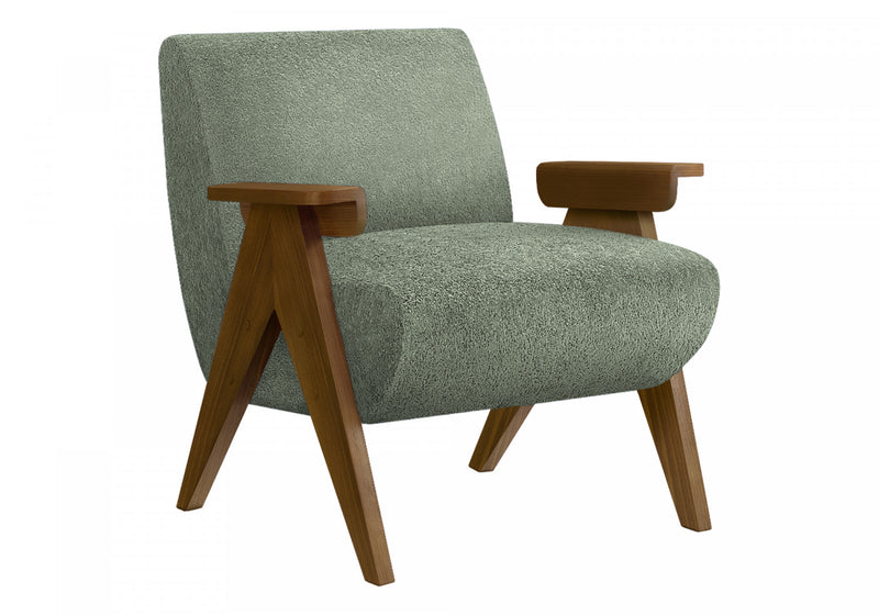 Monarch Specialties - Accent Chair, 31\"H, Upholstered, Living Room, Bedroom, Green Fabric, Brown Walnut Wood