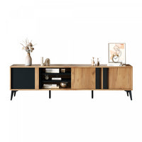 Mason TV Stand with Storage Cabinets and Open Shelving,Natural 