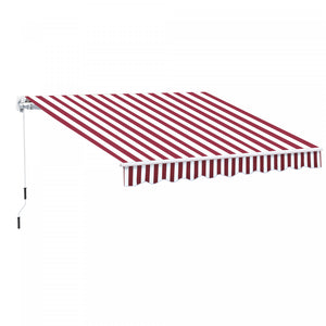 Outsunny 10' X 8' Retractable Awning Shelter W/ Crank, Wine Red Stripe