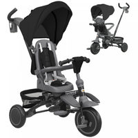 Qaba Toddler Tricycle, 6 In 1 Foldable Kids Trike With Adjustable Push Handle, Removable Canopy, Rotatable Seat, Safety Harness, Detachable Guardrail, For 1-5 Years Old, Black