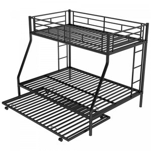 Jeremy Twin Over Full Space-saving Metal Bunk Bed With Trundle, Dual Ladders, Black