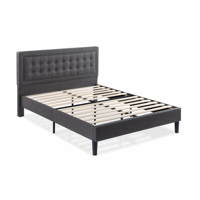 Dachelle Upholstered Platform Bed with Headboard in Dark Grey - King Size