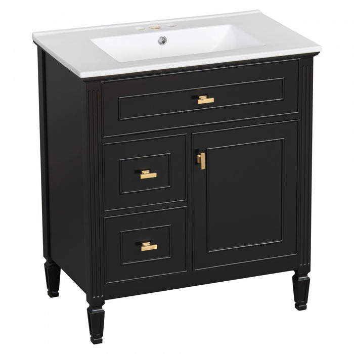 Olivia 30\" Bathroom Vanity with Ceramic Sink and Solid Rubberwood, Black