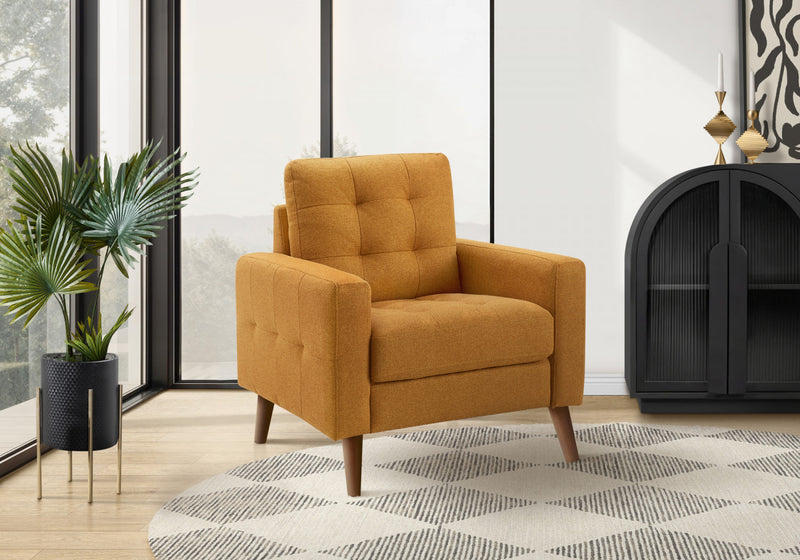 31\" Wide Upholstered Accent Chair, Orange Fabric, Mid Century Accent Chair