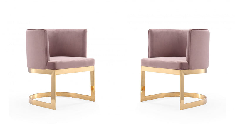 Aura Modern Velvet Metal Dining Chair in Blush - Set of 2
