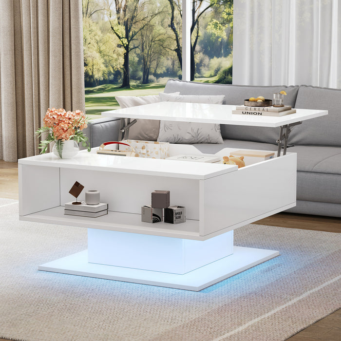 Ethan Coffee Table with Lift-Top and LED Lights,White