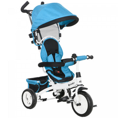 Qaba Toddler Tricycle, 6 In 1 Baby Bike Stroller With Foldable Canopy, Storage Basket, 5-point Safet|Qaba Tricycle Pour Tout-petits, Poussette De Velo 2 En 1 Pour Bebe Avec Auvent Pliable, Panier De Ra