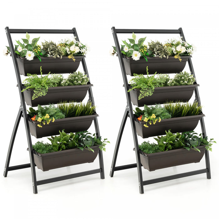Costway 2pcs 4 Ft 4-tier Vertical Raised Garden Bed Elevated Planter W/4 Container Boxes