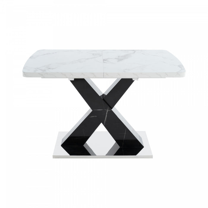 Liam Modern Rectangle Stretchable Dining Table with X-Shape Legs and Metal Base,Black