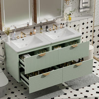 Hugo 48 Inch Modern Wall-Mounted Bathroom Vanity with Drawers, Green 