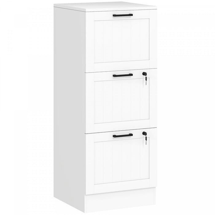 HOMCOM 3 Drawer File Cabinet with Lock Filing Cabinet for A4 Letter White