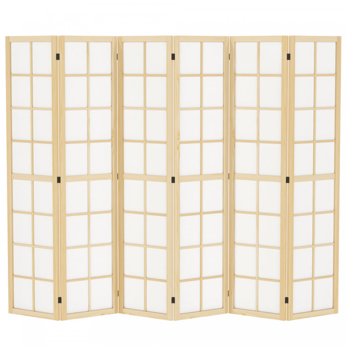 HOMCOM 6 Panel Room Divider, 5.6 ft Folding Privacy Screen, Natural Wood