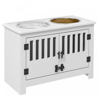 Pawhut Raised Dog Bowls, Elevated Dog Feeder With 2 Stainless Bowls, Storage Cabinet, Door, For Extr