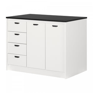 Myro Kitchen Island With Storage - Faux Black Stone And White 