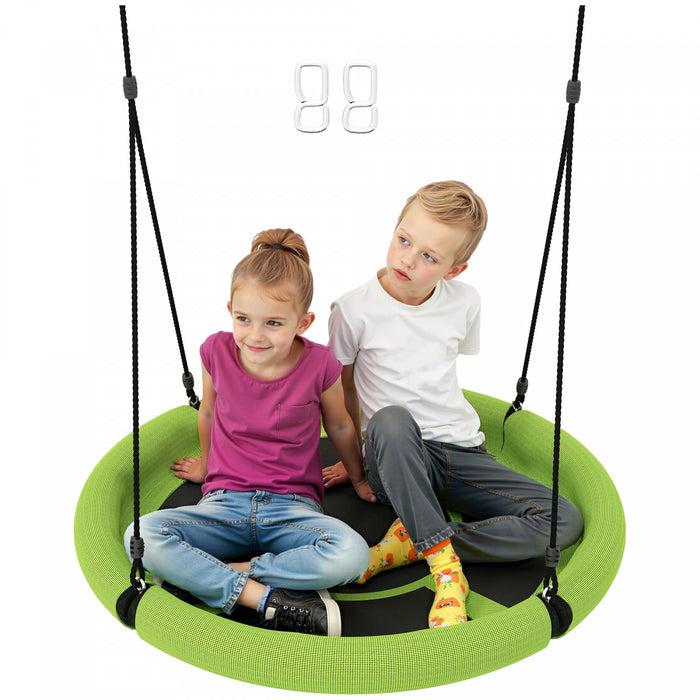 Qaba Saucer Swing Seat for Kids, 3FT Diameter Tree Swing Set with Height Adjustable Hanging Ropes, for Outdoor, Playground, Garden, Green
