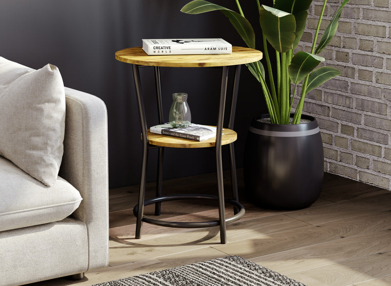 End Table With 1 Shelf - Brown Reclaimed Wood Top With Black Metal