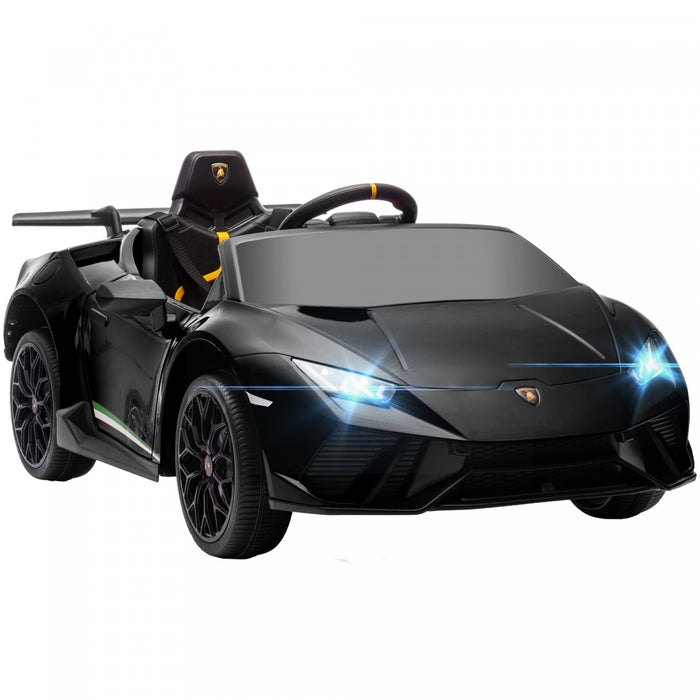 Qaba 12v Electric Powered Ride-On Car For Kids, Lamborghini Huracan Licensed Kids Car With Remote Control, Spring Suspension, Transport Wheels, Soft Start, Led Light, Music, For 3-6 Years, Black