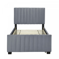 Ethan Space-Saving Velvet Upholstered Platform Bed with Trundle,Twin Size,Grey Twin Bed 