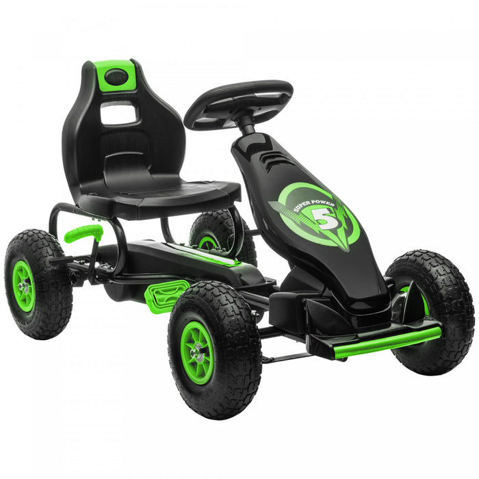 Aosom Kids Pedal Go Kart, Ride On Toys For Boys Girls With Ergonomic Adjustable Seat, Rubber Wheels Shock Absorb, Safety Hand Brake, Ages 5-12 Years Old, Green